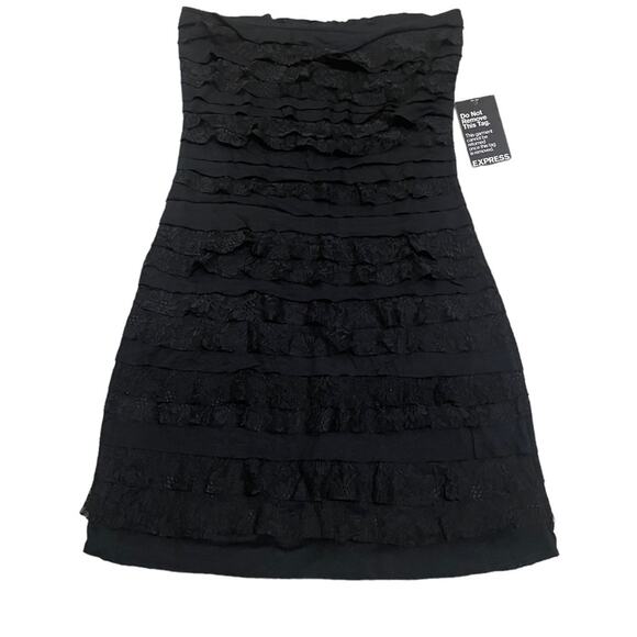 Express - Black Strapless tiered Lace Ruffle Dress size XS new with tag - Picture 1 of 7